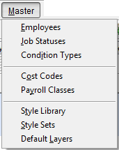 Click Master in the menu bar to see the Master tables available
