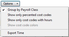 The Timecard Tab's drop-down provides options to adjust the display-view of the timecard