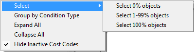 right-click within the Cost Codes window to see the context menu