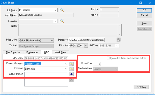 You set Project Manager and Foremen on the Cover Sheet's DPC Tab and list the laborers on the Work Crew Tab