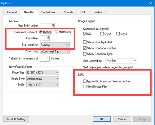 DPC Options - New Bids Tab