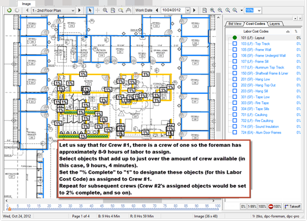 Set a temporary percent complete for the groups of objects you are lining out