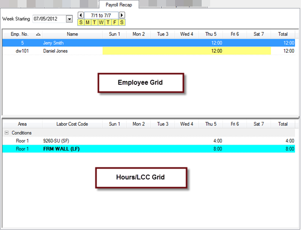The Digital Production Control Payroll Recap Tab shows you worker used and how much labor you've applied to each