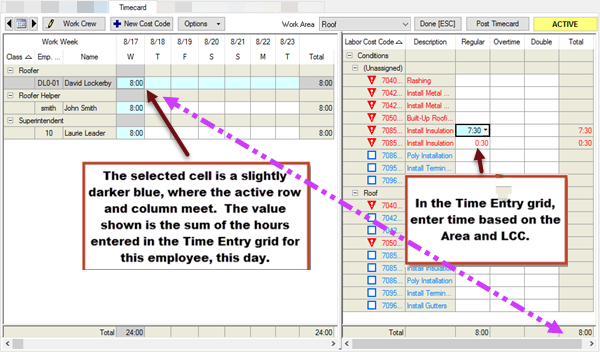 DPC Timekeeping Tab - entering time for a work crew