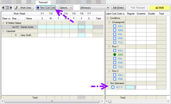 DPC Timecard Tab adding new, unpercented LCC