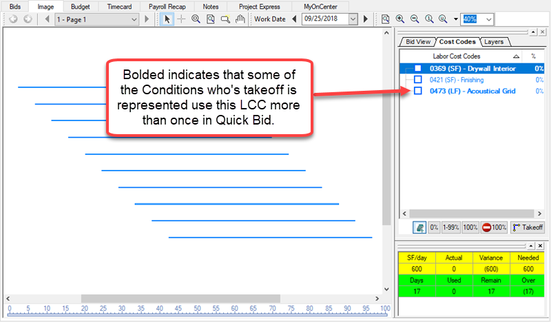 DPC Image Tab's Labor Cost Codes list displays some LCCs bolded.