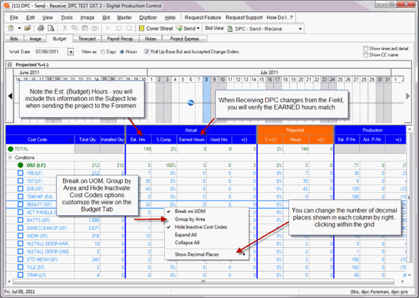 Review Budget Tab before sending project to the field