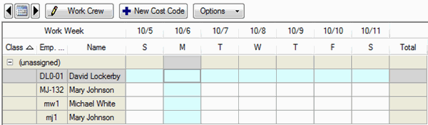 Employee work grid