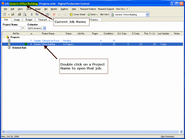DPC - opening a job from the Bids Tab