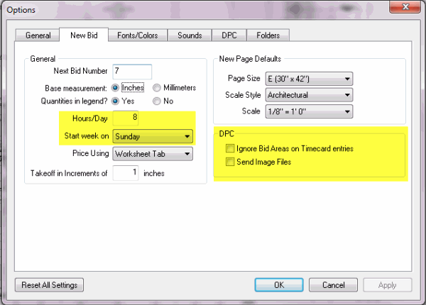 OST and DPC Options - New Bid tab