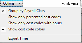 Timecard Tab options drop-down menu