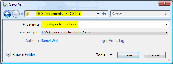 Saving employee import file as CSV