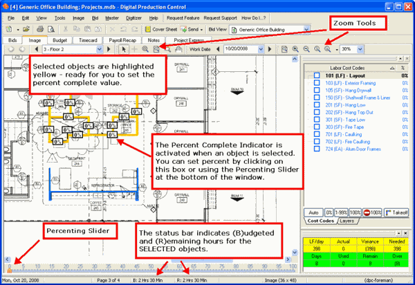 DPC - showing labor information about a selected piece of takeoff