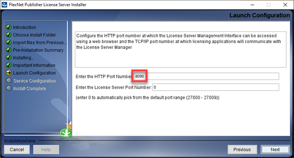 LMAdmin installation - setting configuration options screen 1