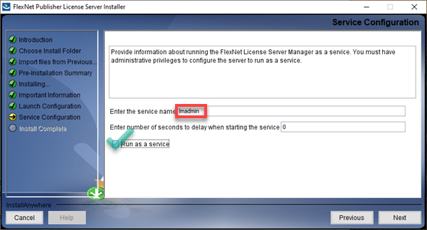LMAdmin installation - service configuration options