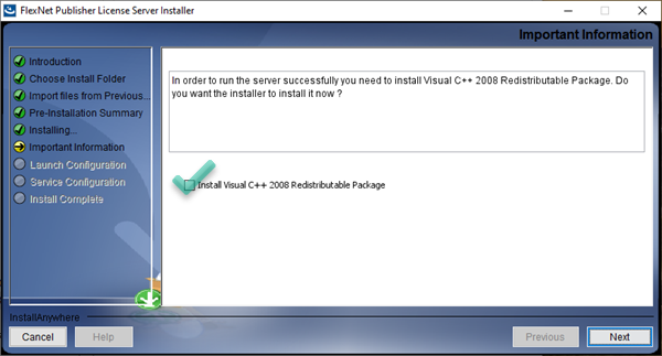 LMAdmin installation - prompt to install Visual C++ Redistributable