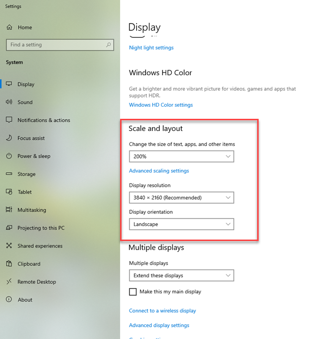 Windows Display settings