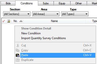 Step 4 - paste those copied Quick Bid Conditions into the new bid labeled 'combined'