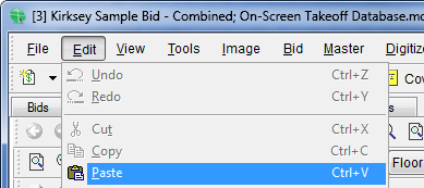 click edit-paste to paste the takeoff into the combined bid