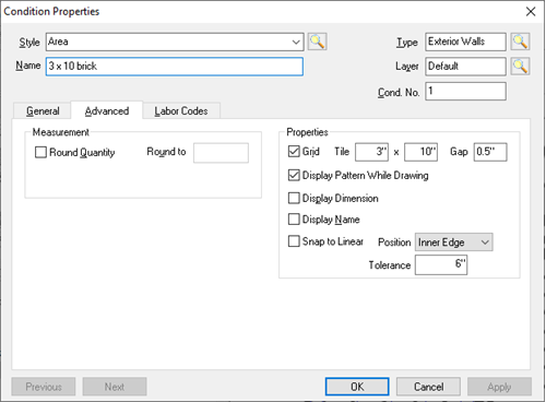 Area grid - brick Advanced Condition Properties