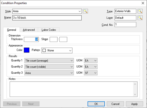 Area grid - brick Condition Properties