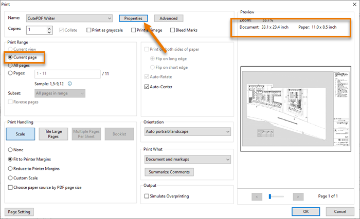 PDF Printer properties dialog box