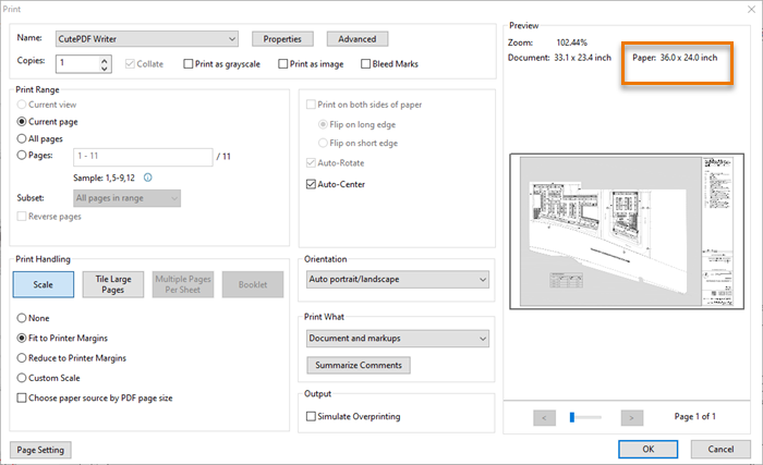 PDF Print dialog box