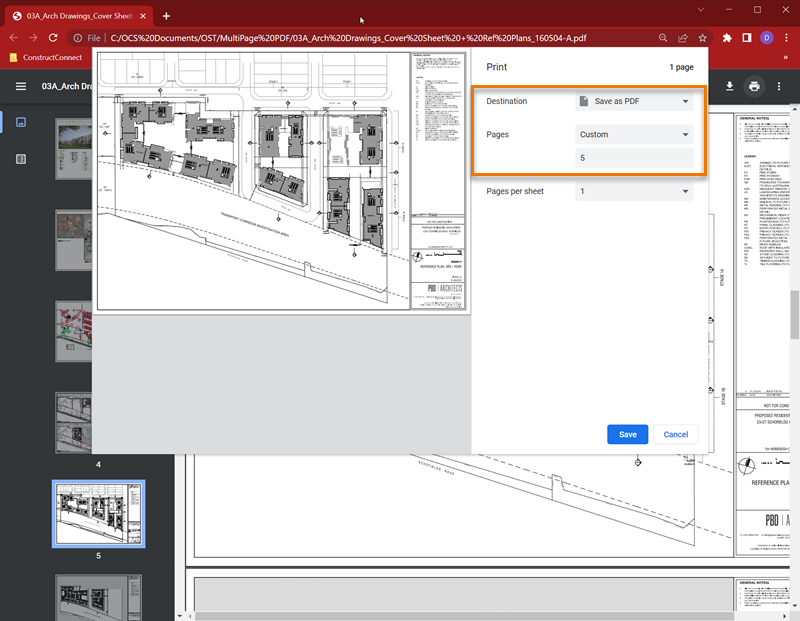 Saving single page from multipage PDF