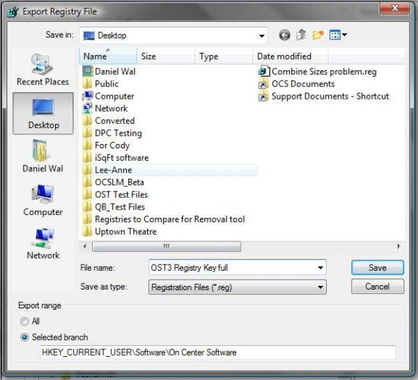 Saving an export from the Windows Registry to your Windows desktop