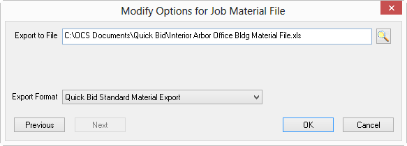 Modify Options for the Quick Bid Job Material Export