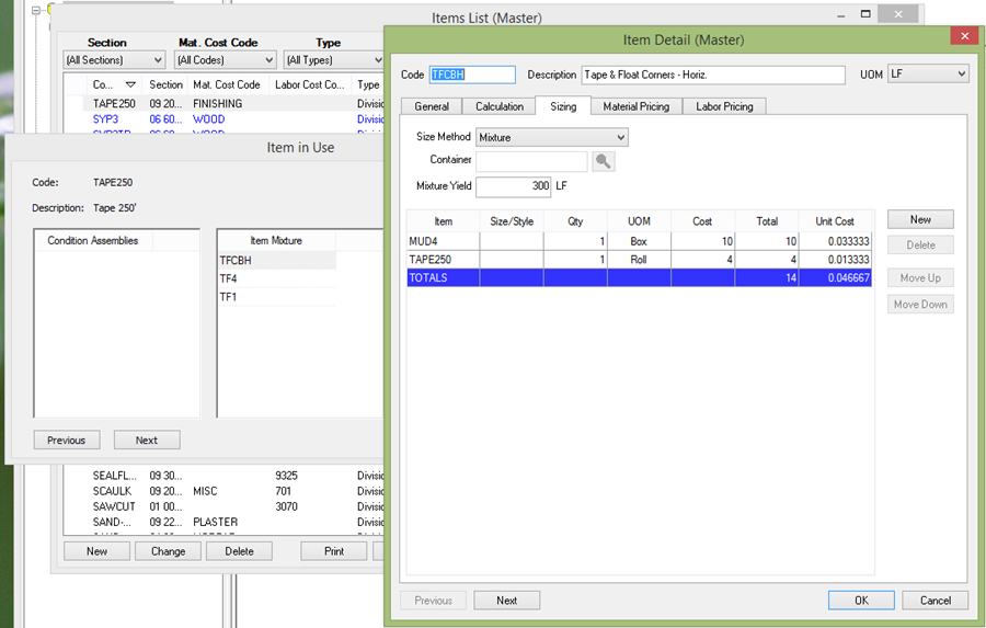 Master Items Show Where Used - Mixture