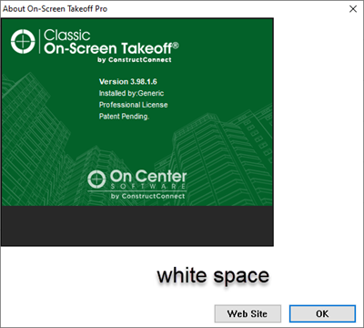Example of missing windows font display issue - On-Screen Takeoff About screen extra white space
