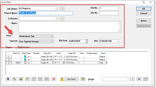 Example of missing windows font display issue in the On-Screen Takeoff Cover Sheet fields misaligned and randomly bolded