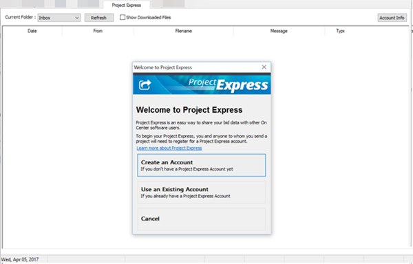 The On-Screen Takeoff Project Express Tab allows you to send and receive project files directly through the application