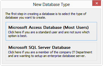 OST New Database Type Selector pop-up