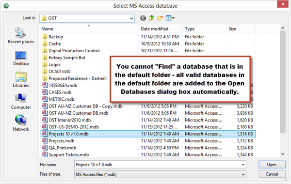 OST Find Databases dialog box