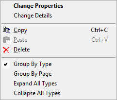 Estimate Tab context menu