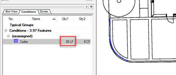 OST showing takeoff matching curve on plan