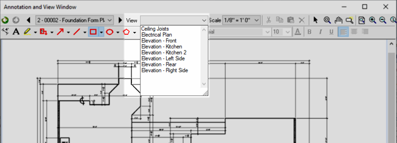 OST Image Tab - Annotation and View Window with Named View drop-down opened