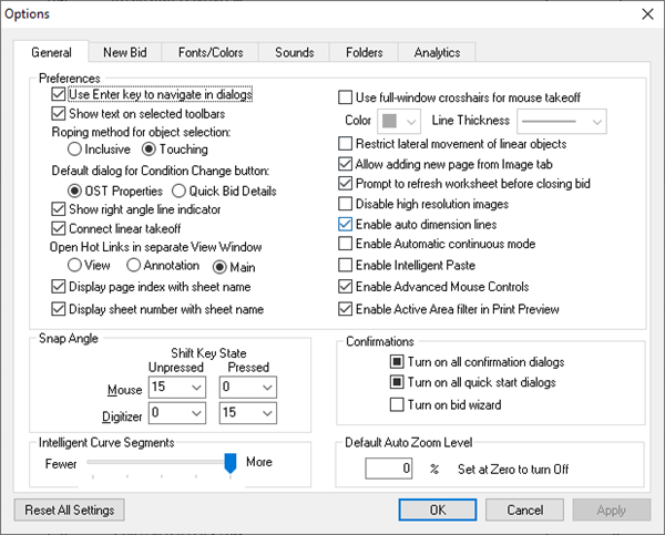 On-Screen Takeoff Options dialog box - general tab