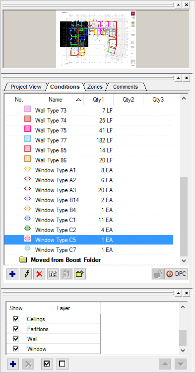 On-Screen Takeoff Takeoff Boost Dialog box showcasing Window Types