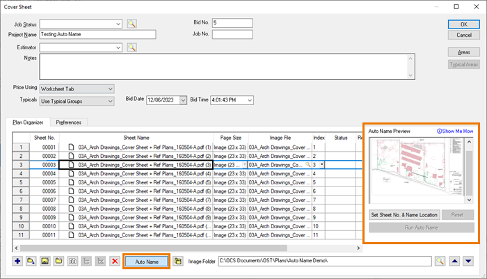 cover sheet before showing the auto name panel