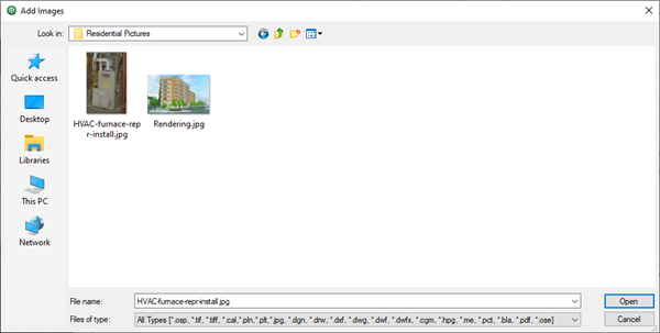 Adding a photo to a bid - Changing On-Screen Takeoff's Cover Page to look for all supported image file types