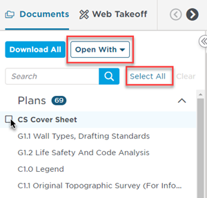 Doc Viewer Open with drop-down On-Screen Takeoff