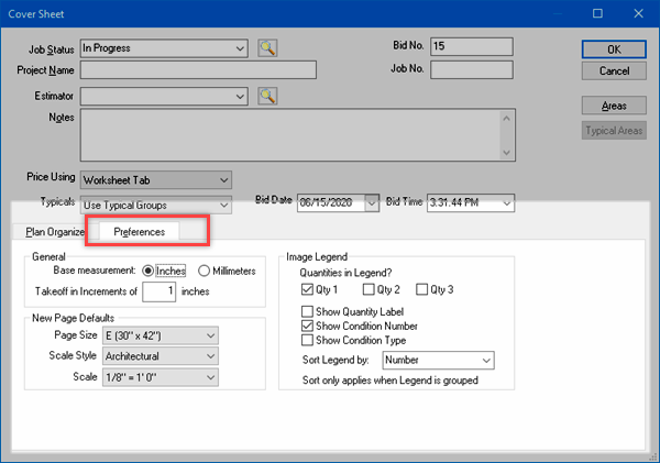 OST Cover Sheet Preferences tab