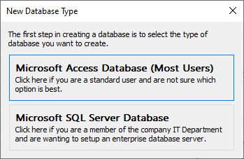 OST select database type to create