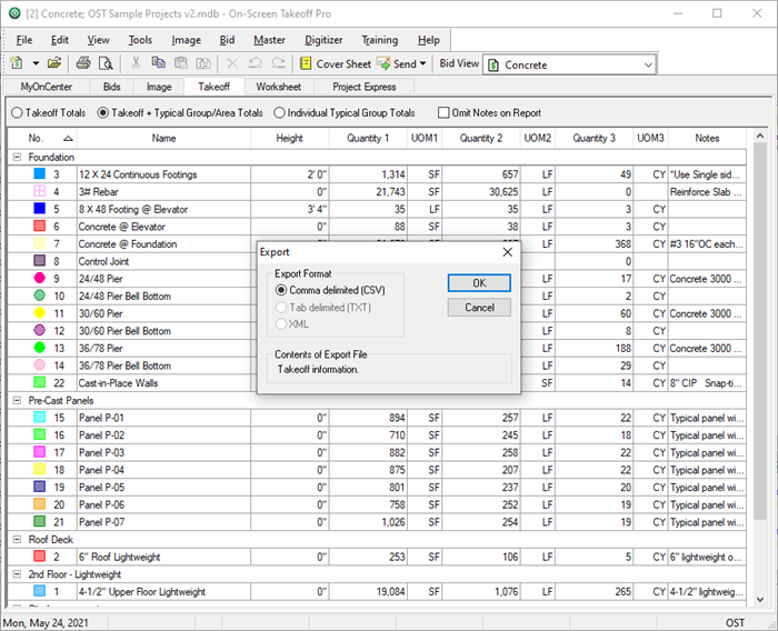 OST export to CSV options dialog box