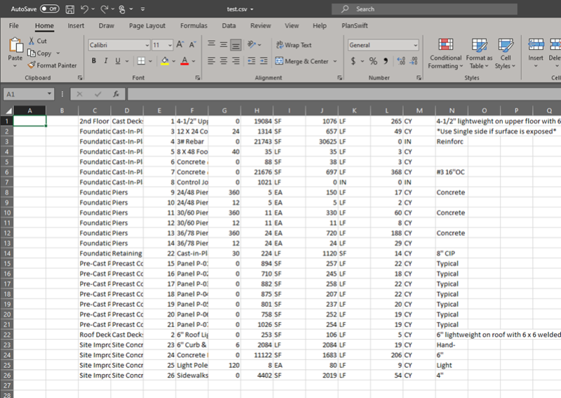 OST export to CSV opened in Excel