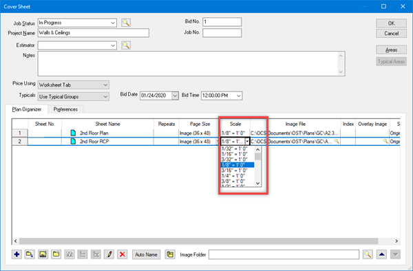 OST Cover Sheet Scale drop-down