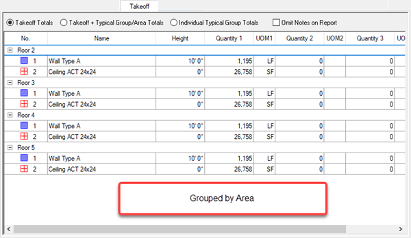 OST Takeoff (Summary) Tab showing Repeating Page Totals